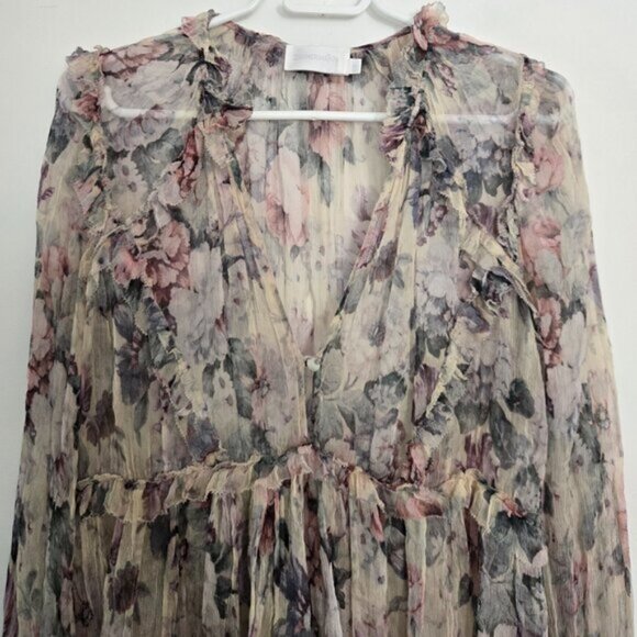 Zimmermann Jasper Floral Ruffle Sheer Blouse Top Size 1 Small b113E - Picture 6 of 10